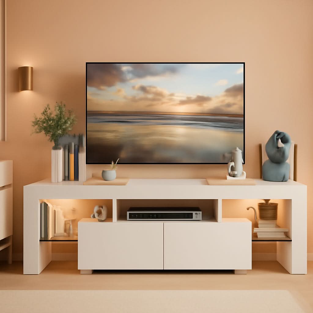 White Entertainment TV Stand With LED Illumination-0
