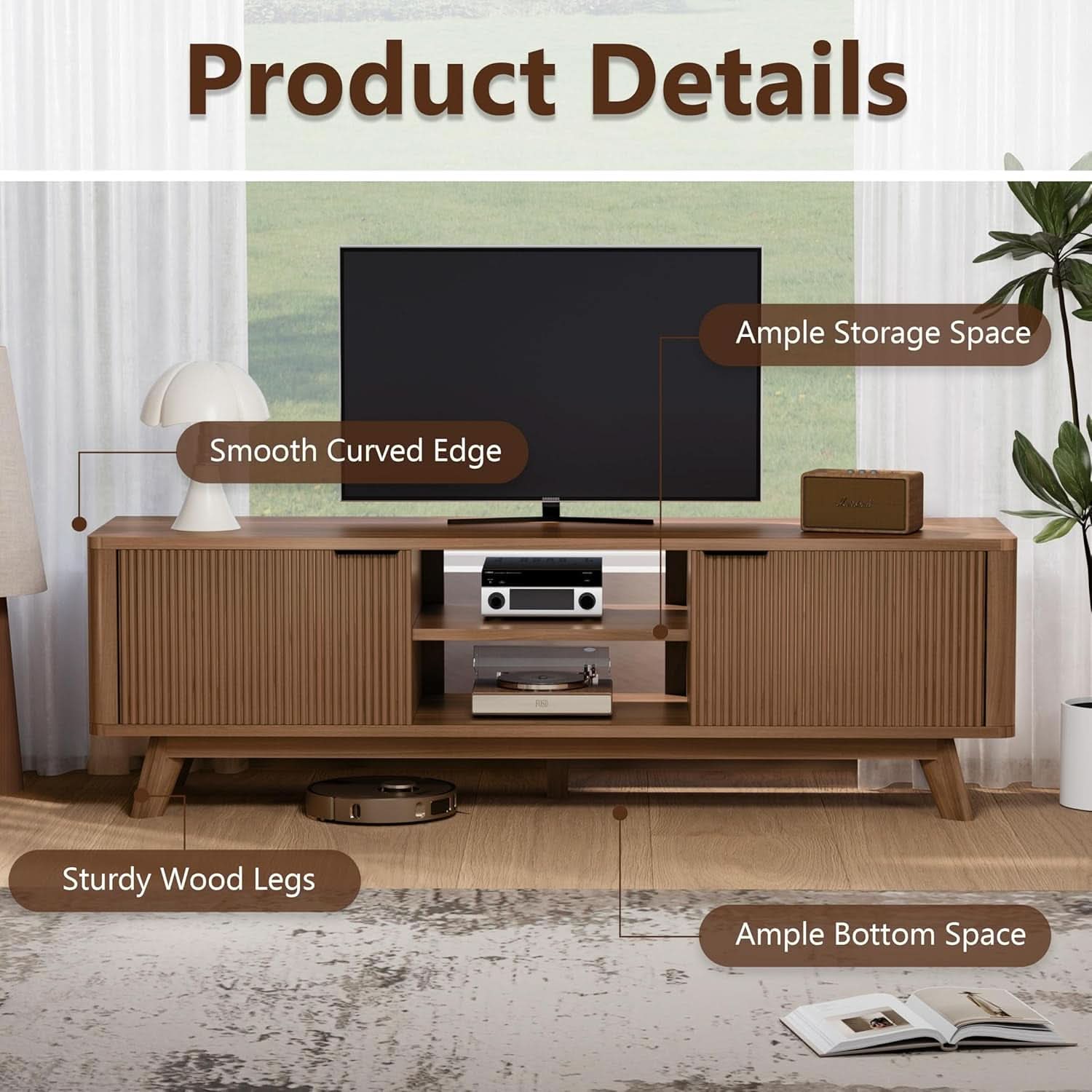 57-Inch Walnut TV Stand Featuring Concealed Storage-4