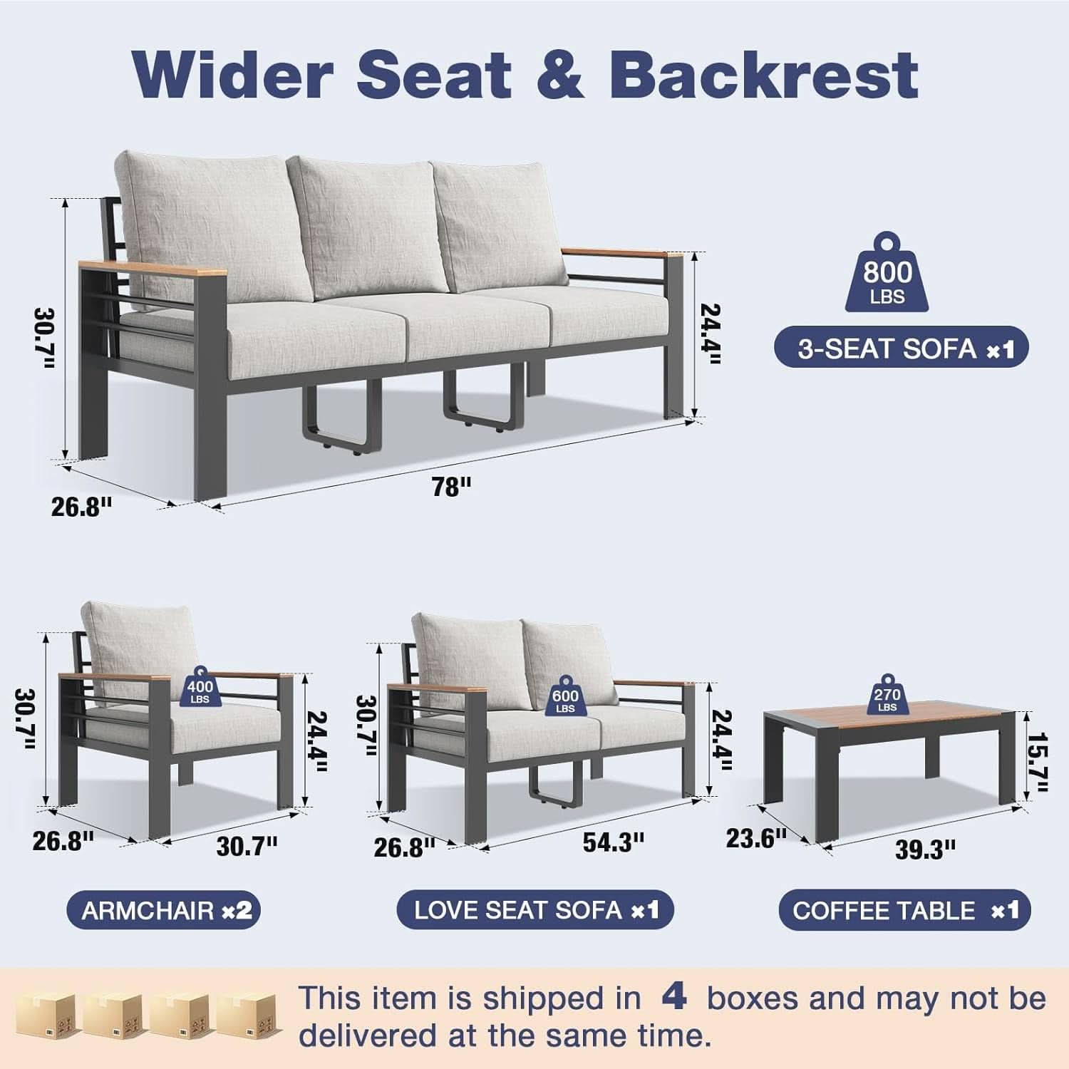 Oversized Aluminum Patio Furniture Set with Thick Cushions