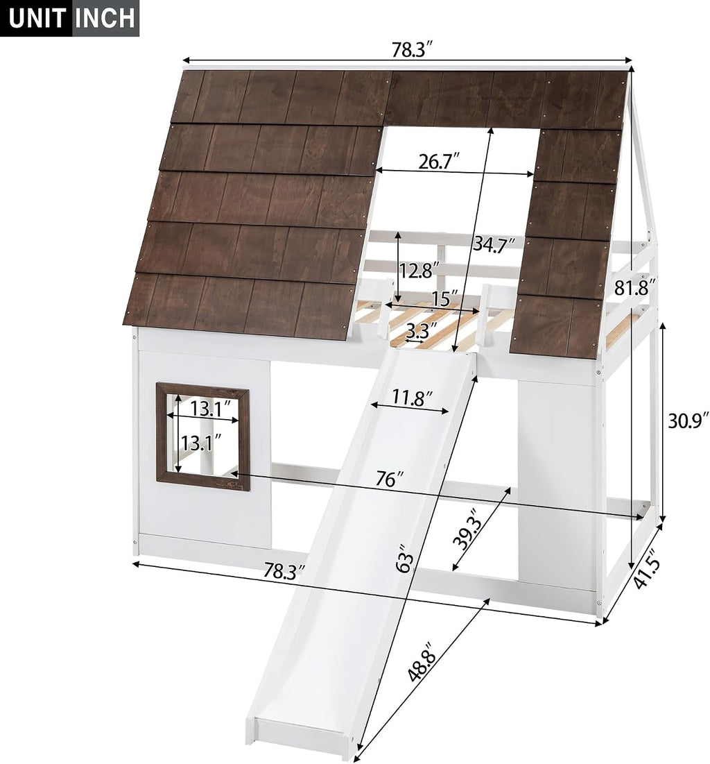 Twin Size Montessori Wooden Playhouse Bunk Bed Slide-1