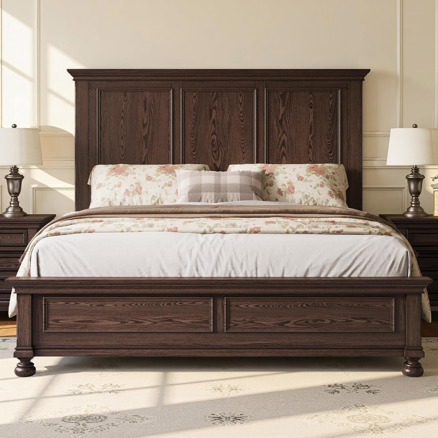Midcentury Modern DarkPine King Bed Frame Headboard