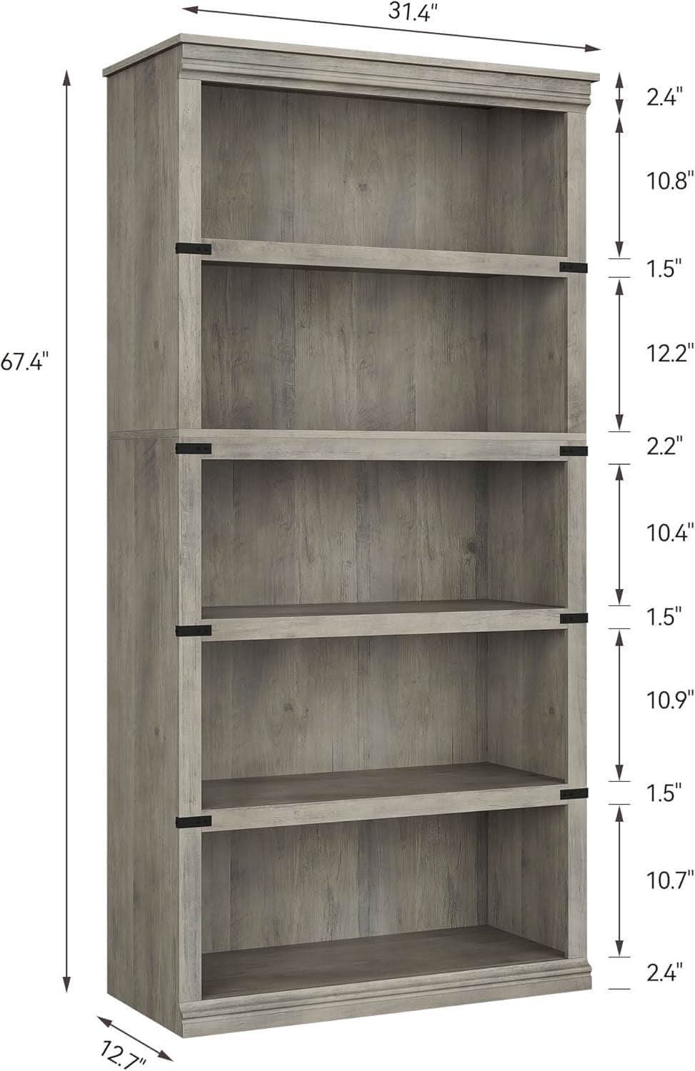 Grey Farmhouse Five Tier Bookcase Living Room Storage