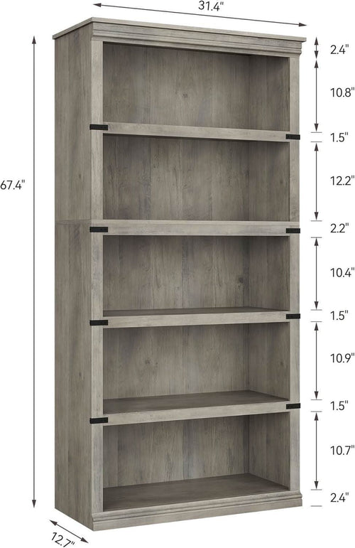 Grey Farmhouse Five Tier Bookcase Living Room Storage-1