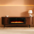 Seventy Inch Walnut TV Stand With Electric Fireplace-0