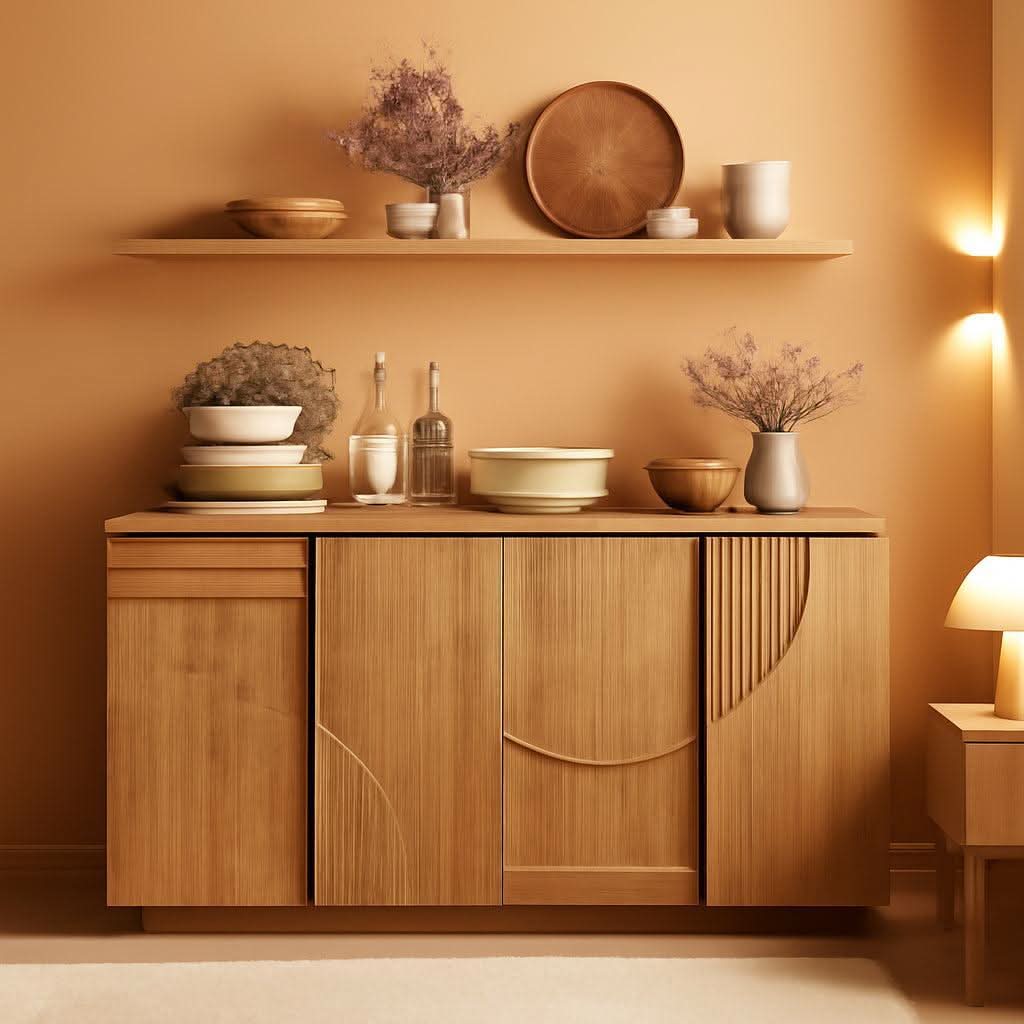 62 Inch Handcrafted Oak Sideboard Cabinet Midcentury-0