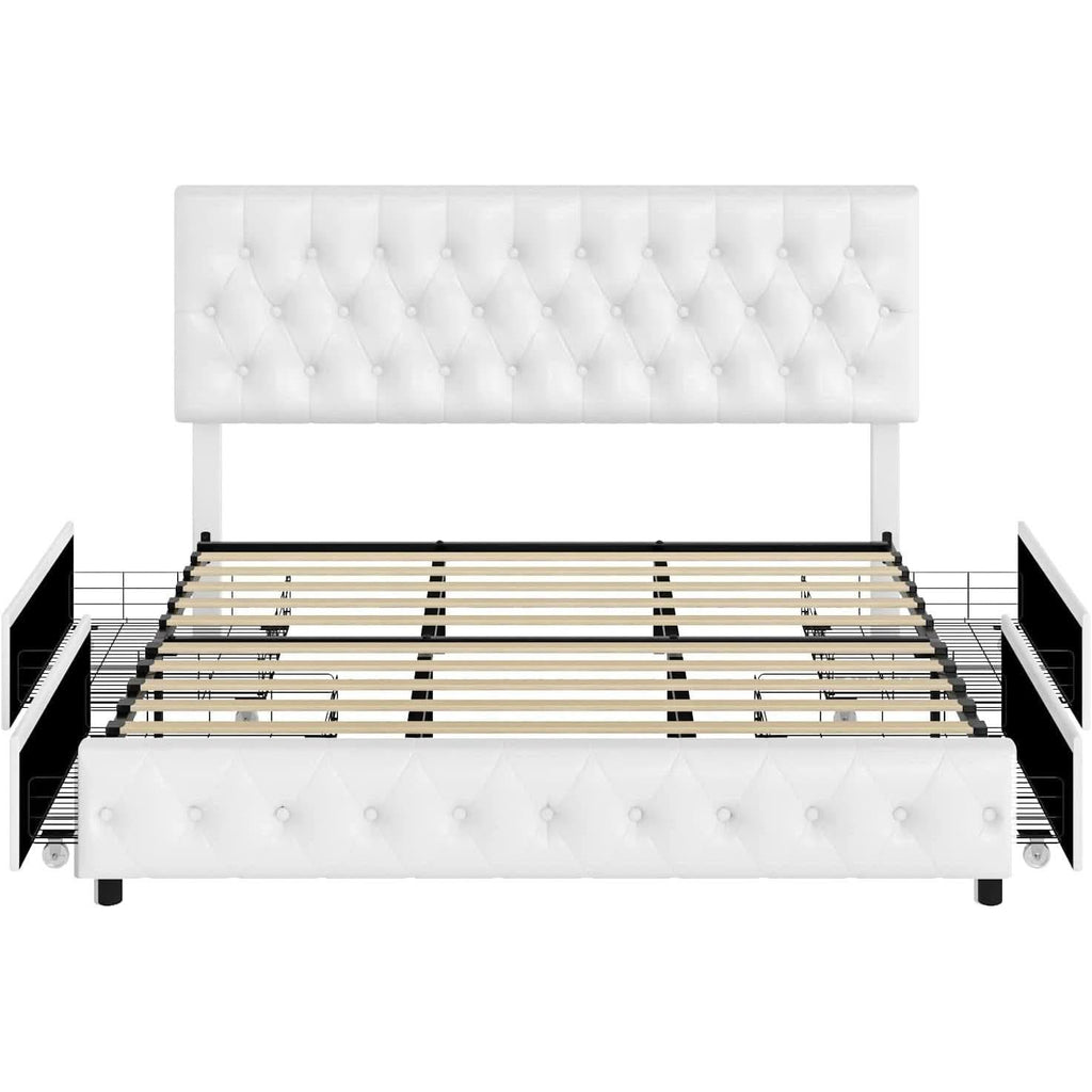 Queen Upholstered Bed Frame With Under Bed Drawers