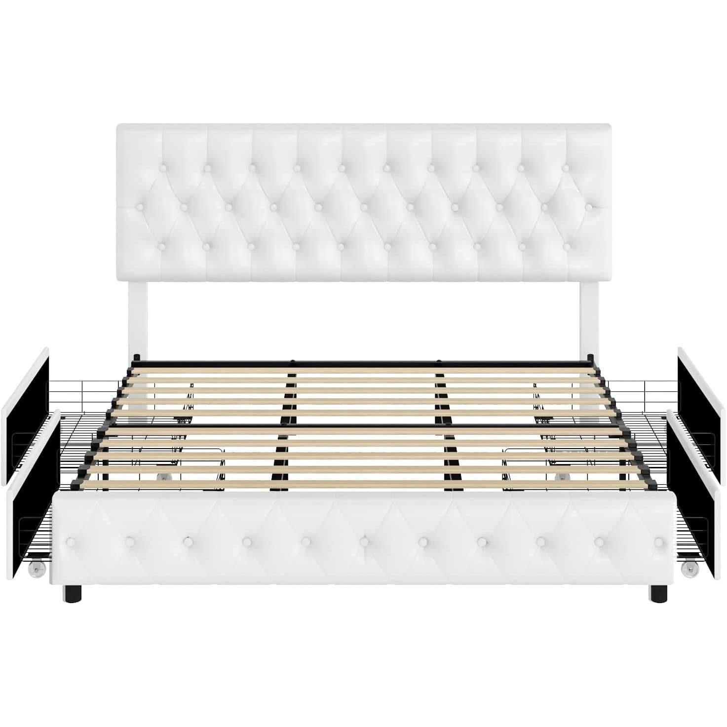 Queen Upholstered Bed Frame With Under Bed Drawers