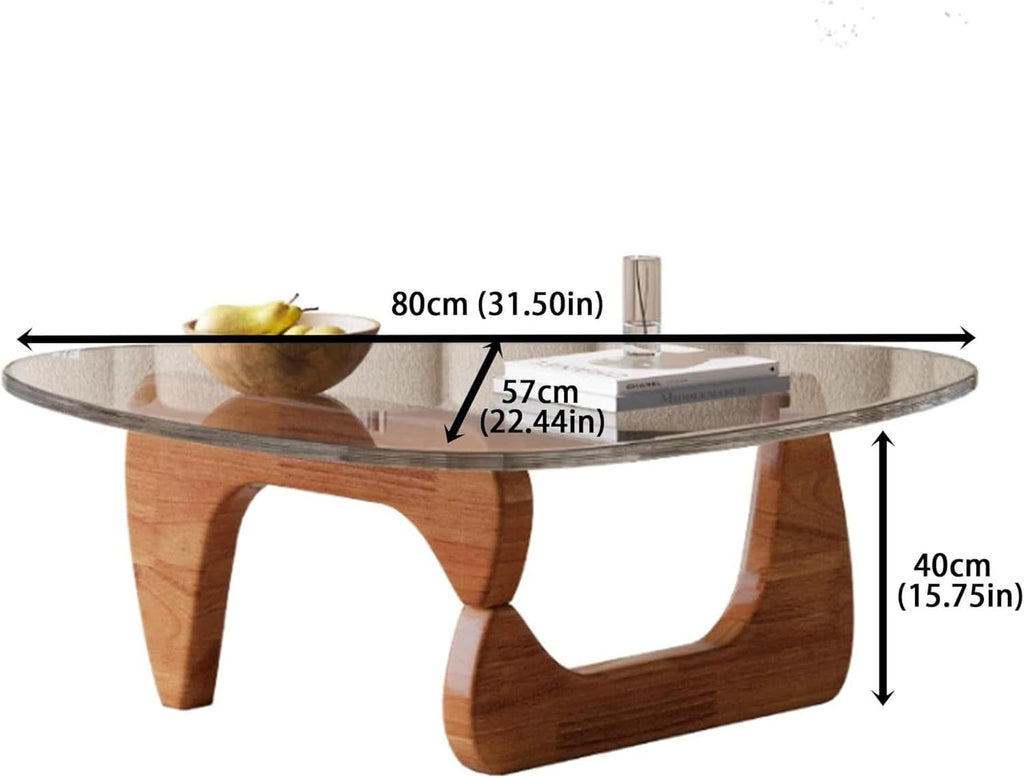 Walnut Clear Glass Oval Coffee Table Diameter 32.68 Inch-1