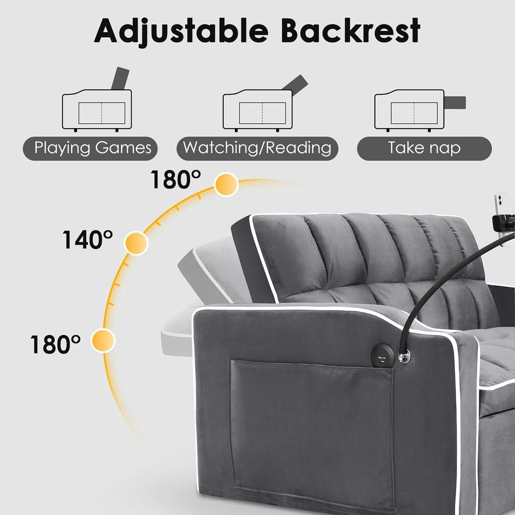 Velvet Charcoal Gray Adjustable Convertible Sleeper Sofa-2