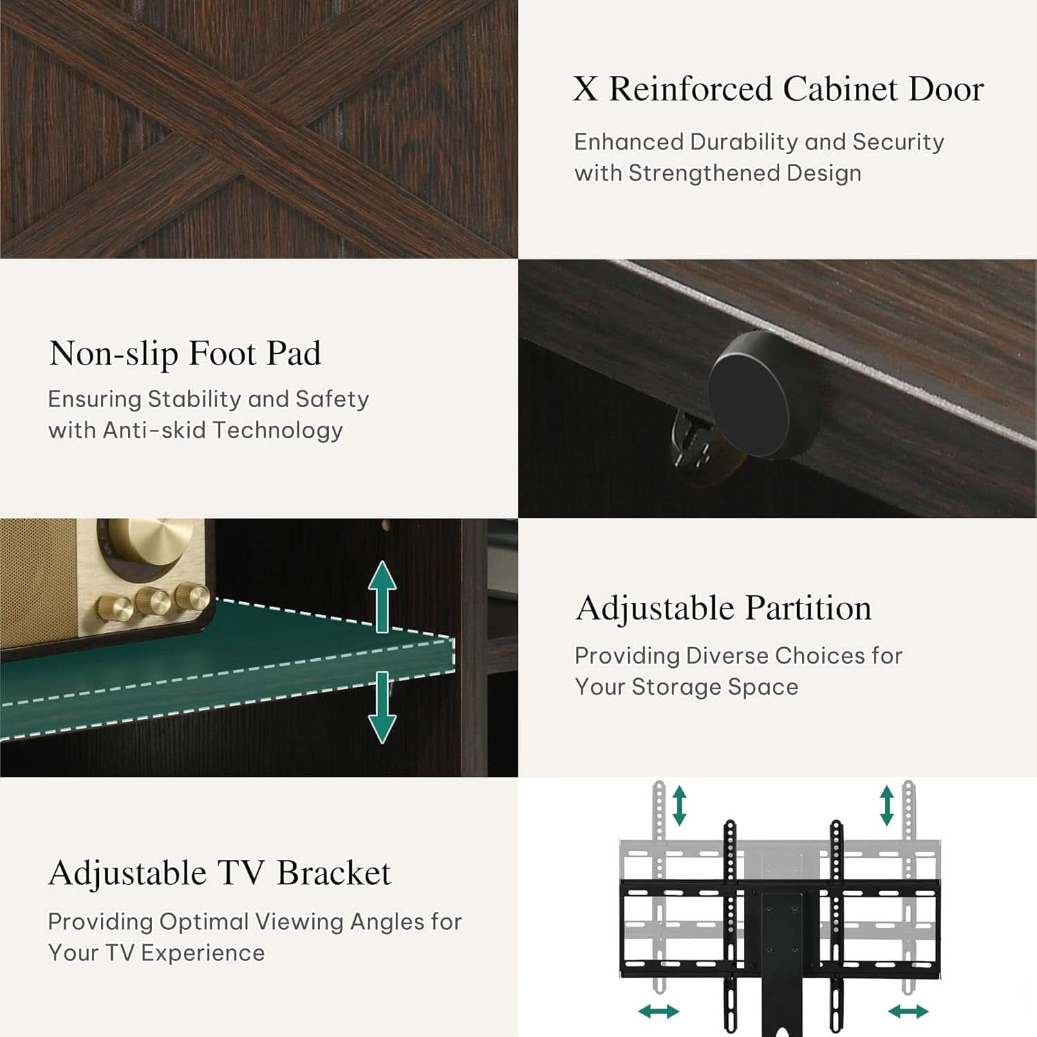 Espresso Farmhouse TV Stand With Adjustable Mounting-3