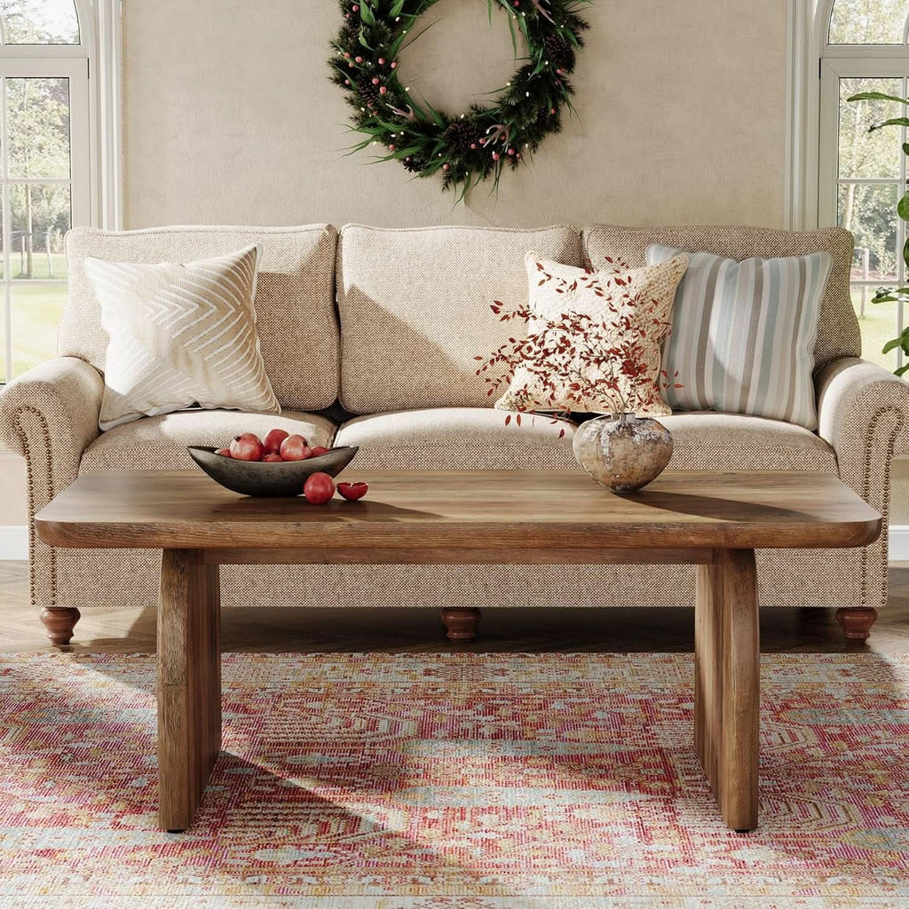 Rectangular 47 Inch Rustic Brown Coffee Table Design-2