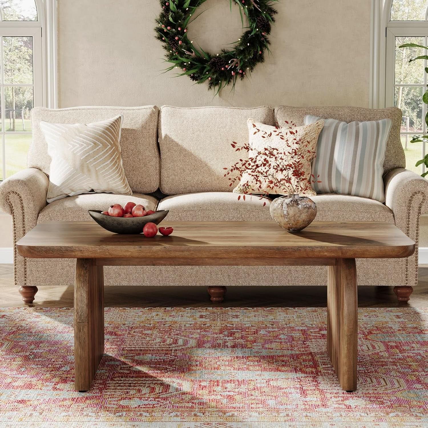 Rectangular 47 Inch Rustic Brown Coffee Table Design-2