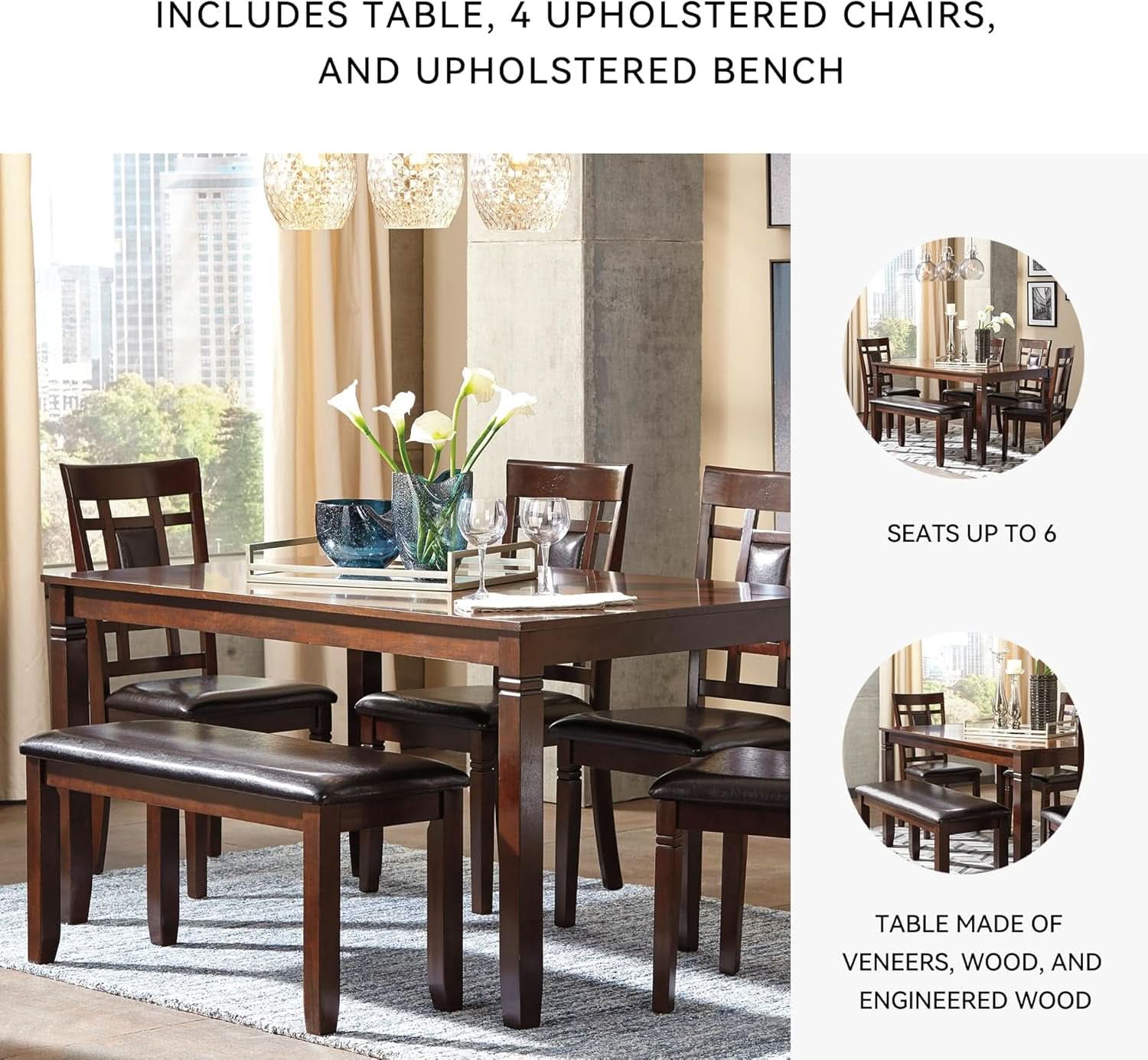 Brown Contemporary Engineered Wood Dining Table Set