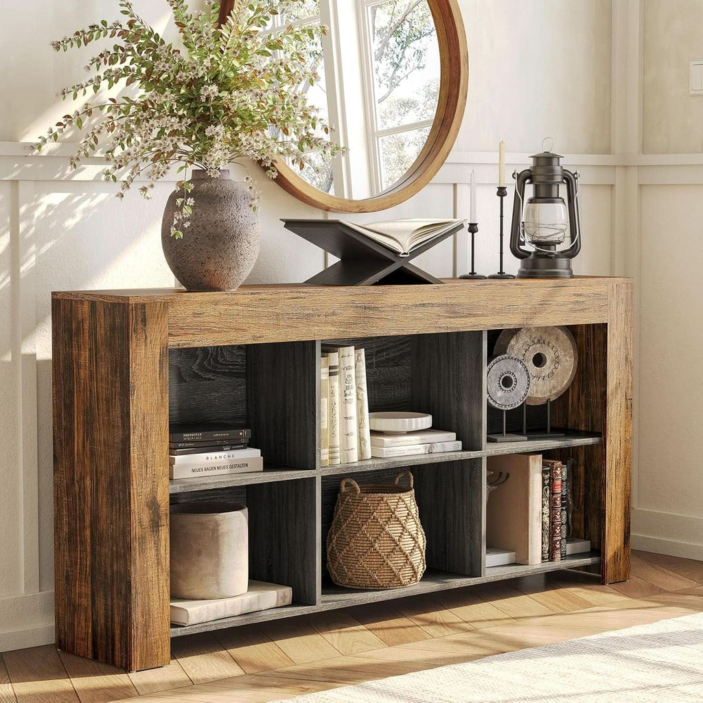 63-Inch Rustic Farmhouse Console Table With Storage-1