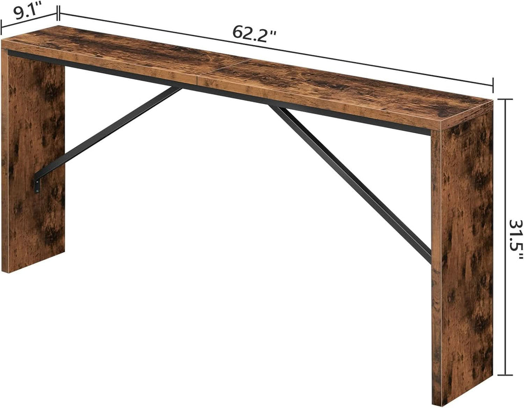 62 Inch Long Rustic Brown Console Table For Entryway-2