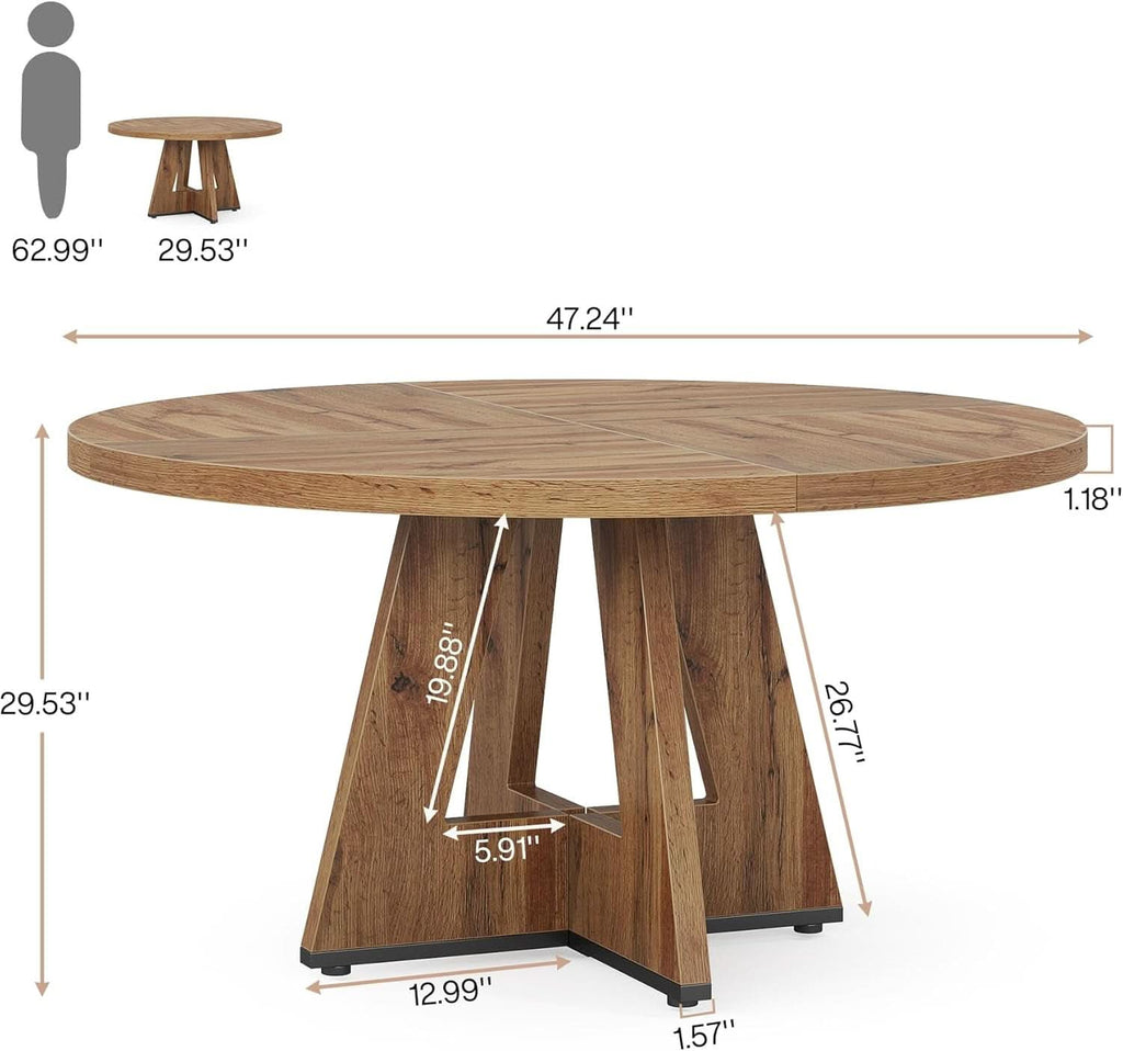 Round 47 Inch Farmhouse Dining Table For Four Kitchen Living Room Wood-1