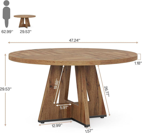 Round 47 Inch Farmhouse Dining Table For Four Kitchen Living Room Wood-1