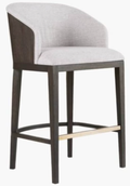 Upholstered Bar Stool – Linen & Dark Wood (Brass Footrest)
