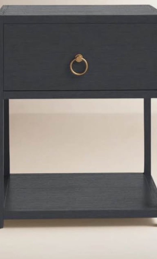 1-Drawer Nightstand – Navy Blue (Brass Ring Pull)