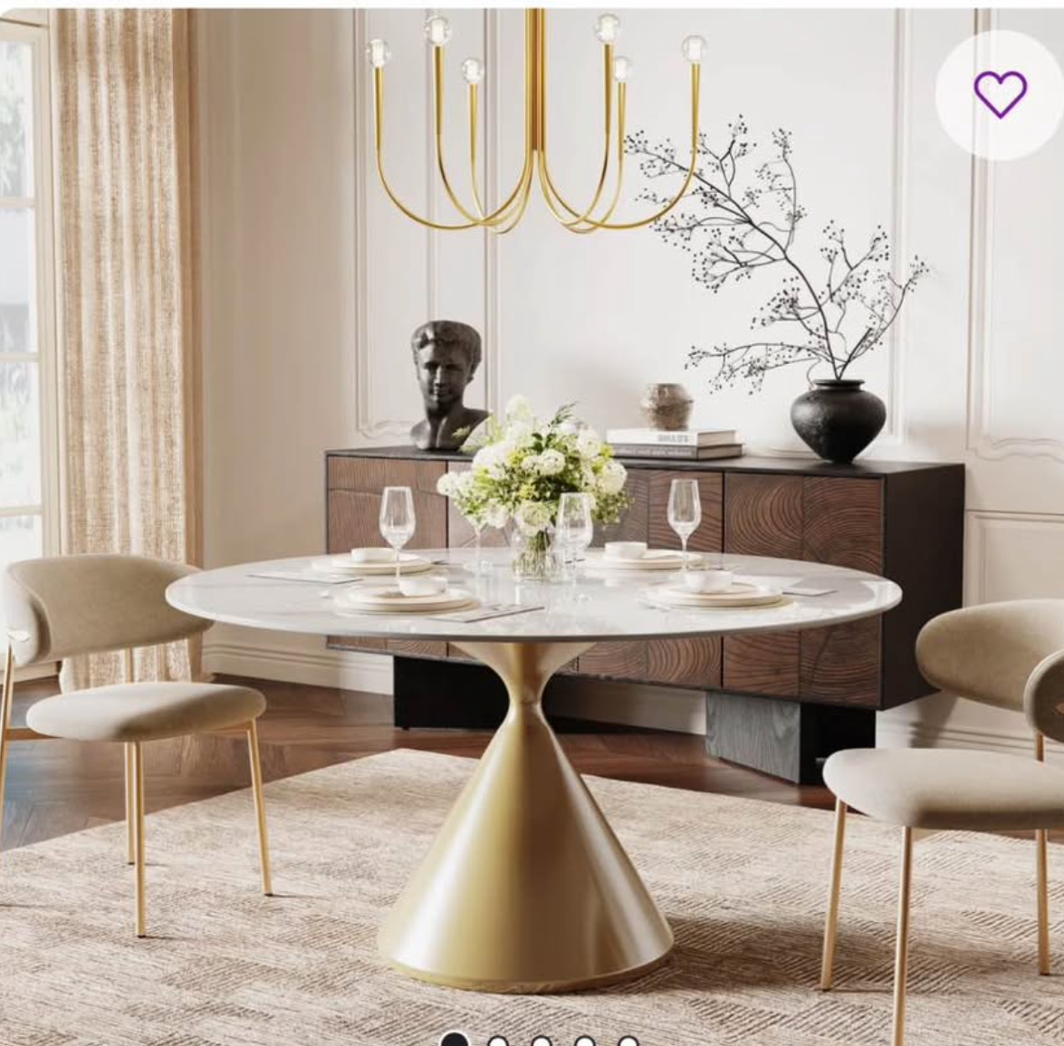 47" Round Dining Table – White Marble Top & Gold Base