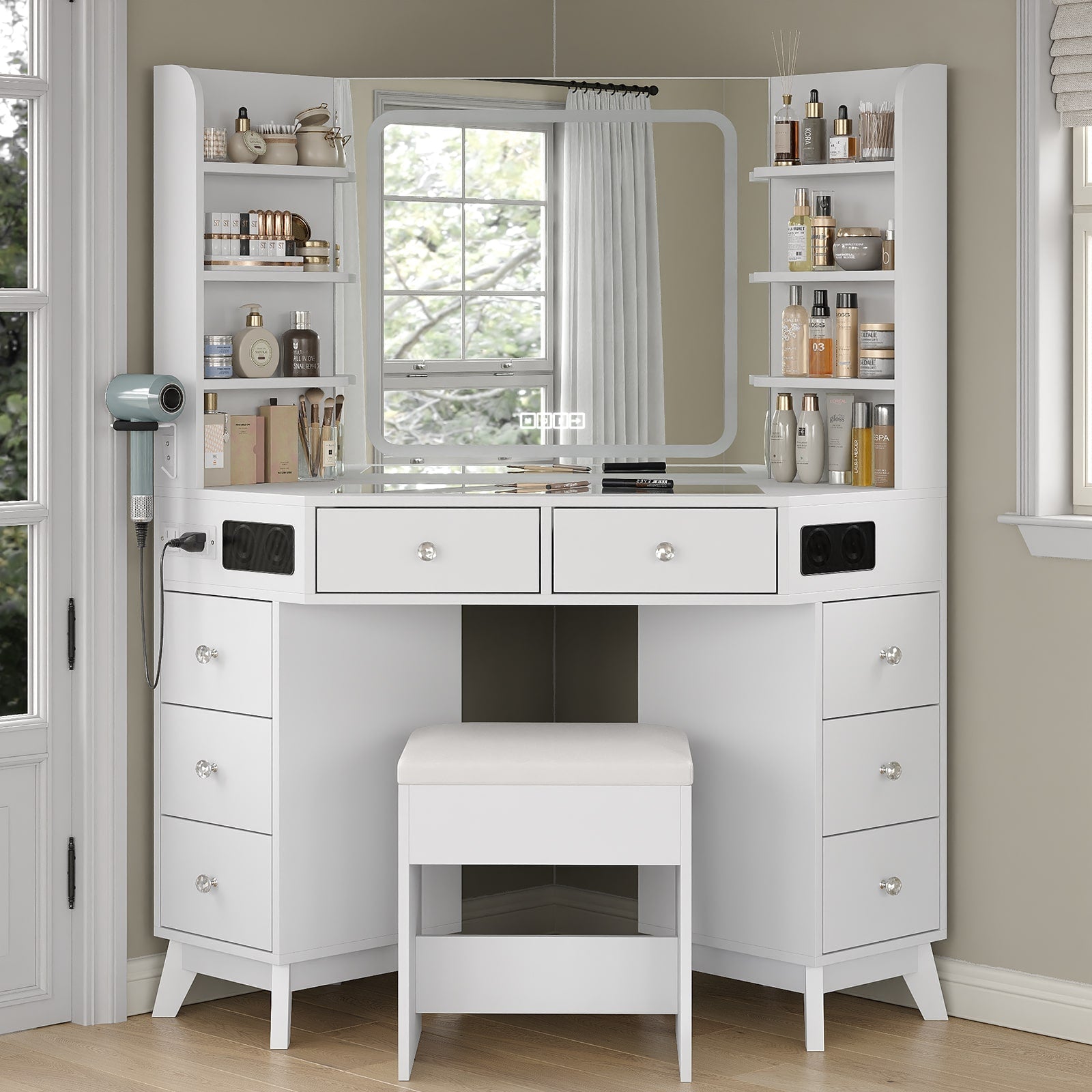 LED Mirror Vanity Desk White - Yanosaku