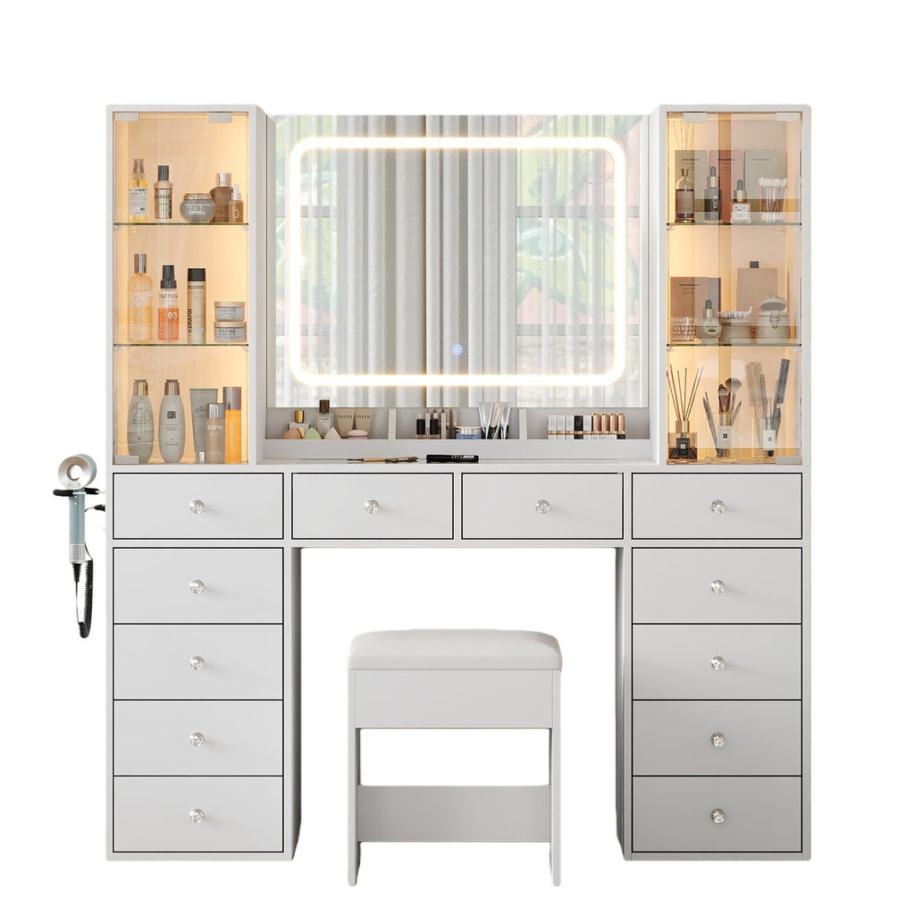 12-Drawer Mirror Vanity Desk - Yanosaku