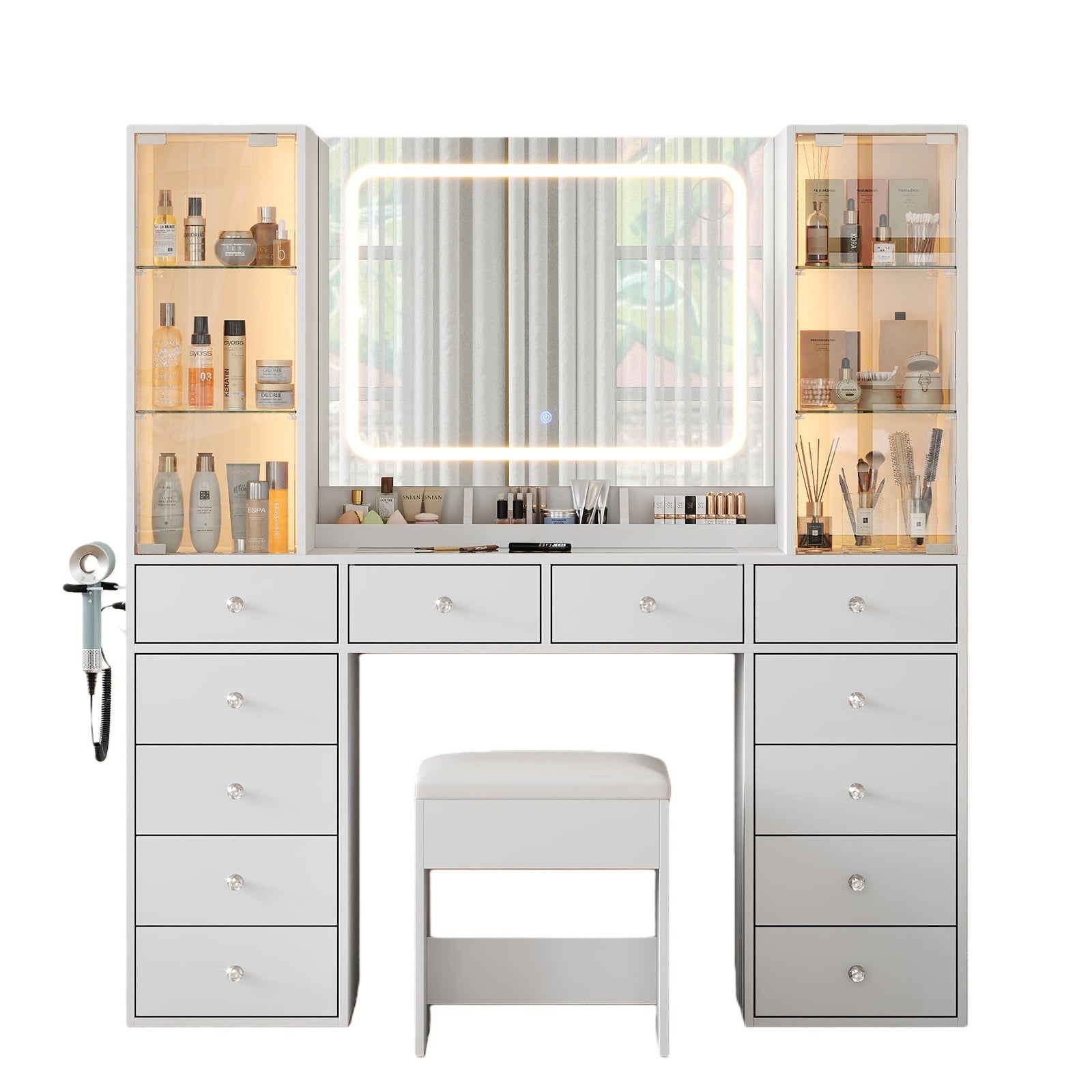 12-Drawer Mirror Vanity Desk - Yanosaku