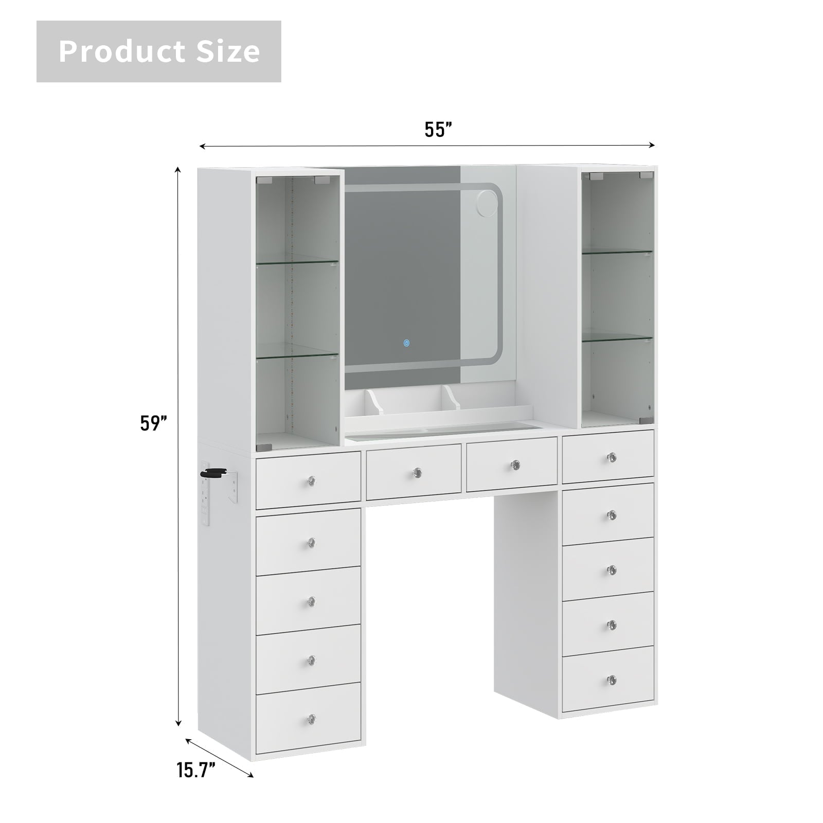 12-Drawer Mirror Vanity Desk - Yanosaku