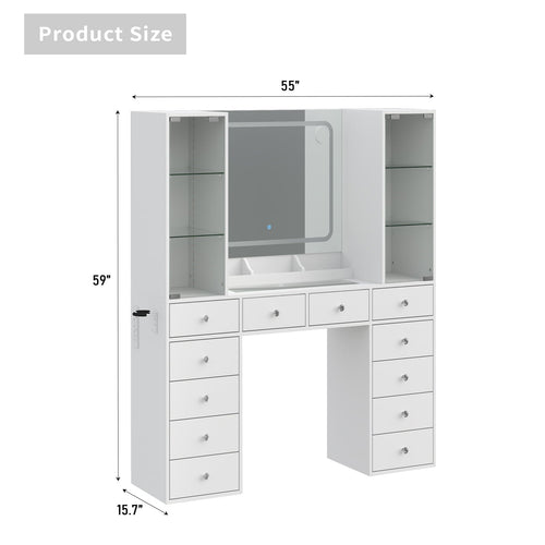 12-Drawer Mirror Vanity Desk - Yanosaku