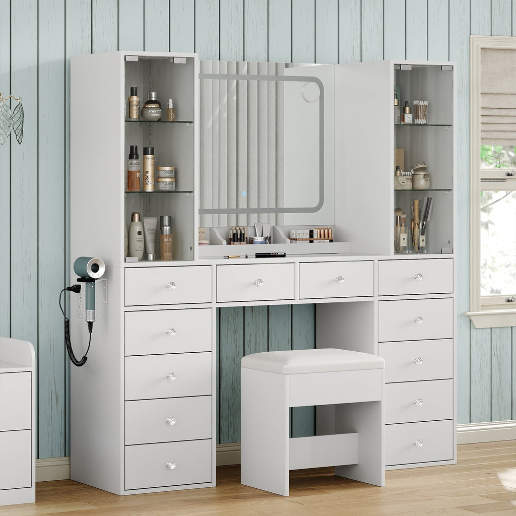 12-Drawer Mirror Vanity Desk - Yanosaku