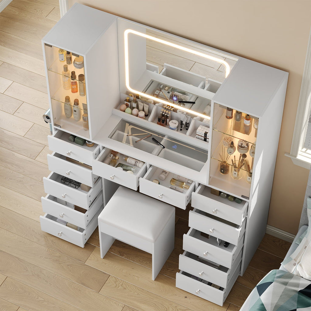 12-Drawer Mirror Vanity Desk - Yanosaku
